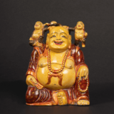 WOODEN PAINTED LAUGHING BUDHA - Image 2