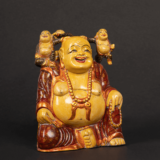 WOODEN PAINTED LAUGHING BUDHA - Image 3