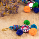 THREAD HANDMADE POM POM MIRROR WORK KEYCHAIN - Image 3