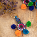 THREAD HANDMADE POM POM MIRROR WORK KEYCHAIN - Image 2