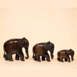 WOODEN ANTIQUE POLISH WITH NIKASHI WORK ELEPHANT SET OF 3 - Image 2