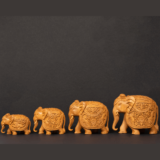 WOODEN FAIN CARVING ELEPHANT SET OF 4 TRUNK DOWN - Image 3