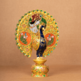 WOODEN FAIN GOLD MINIATURE  PAINTING DANCING PEACOCK - Image 2