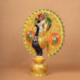 WOODEN FAIN GOLD MINIATURE  PAINTING DANCING PEACOCK - Image 3