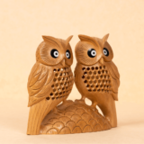 WOODEN FAIN JALI CARVING OWL PAIR - Image 3