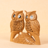 WOODEN FAIN JALI CARVING OWL PAIR - Image 4