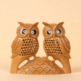 WOODEN FAIN JALI CARVING OWL PAIR - Image 2