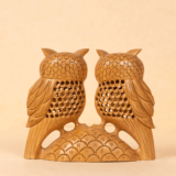 WOODEN FAIN JALI CARVING OWL PAIR - Image 5