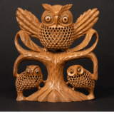 WOODEN FAIN JALI OWL FAMILY - Image 2