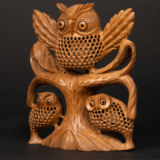 WOODEN FAIN JALI OWL FAMILY - Image 4