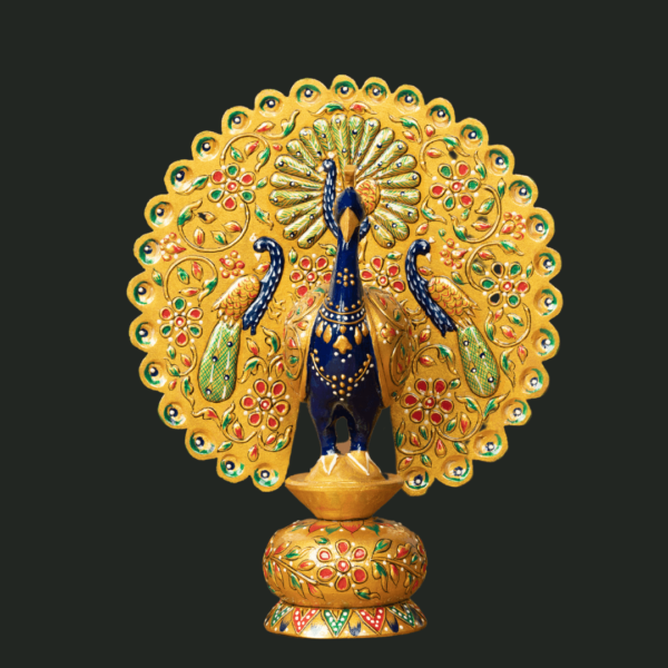 WOODEN GOLD AMBOSE WORK PEACOCK SET OF 3