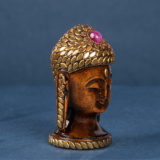 WOODEN BRASS JADAI WORK BUDHA HEAD - Image 3