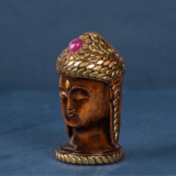 WOODEN BRASS JADAI WORK BUDHA HEAD - Image 4