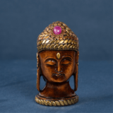 WOODEN BRASS JADAI WORK BUDHA HEAD - Image 2