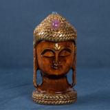 WOODEN BRASS JADAI WORK BUDHA HEAD BIG - Image 2