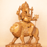 WOODEN FAIN CARVING GANESH SITTING ON LION - Image 2
