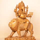 WOODEN FAIN CARVING GANESH SITTING ON LION - Image 5